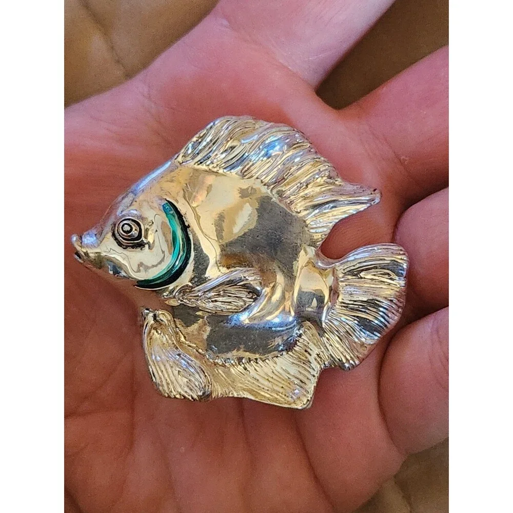 Vintage Marcello Giorgio Italy Signed Silver Laminated Tropical Fish Figurine